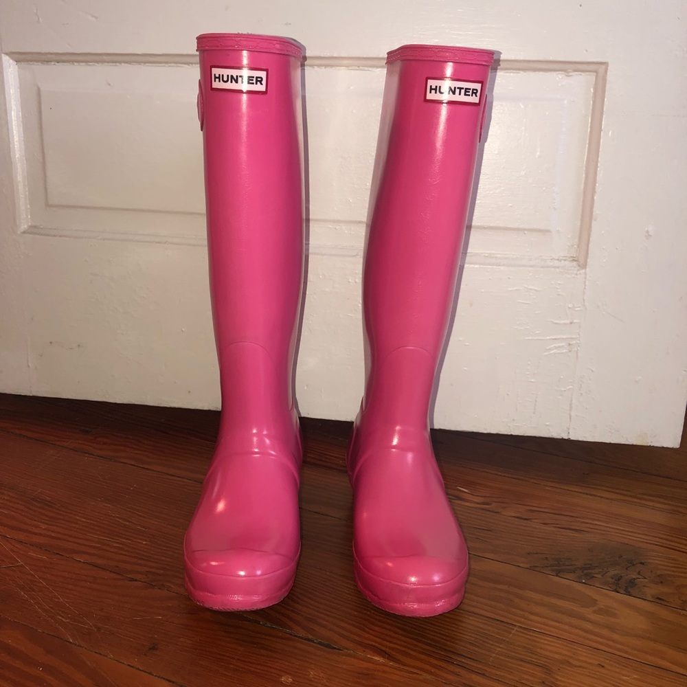 Hunter Original Tall Gloss Rain Boots: Bright Pink